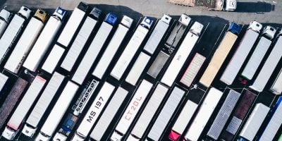 aerial photography of freight truck lot